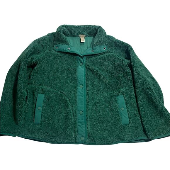 L.L. Bean Hi Pile Fleece Full Zip Women's Plus Size 3X 516769 Green Snap - Picture 1 of 10